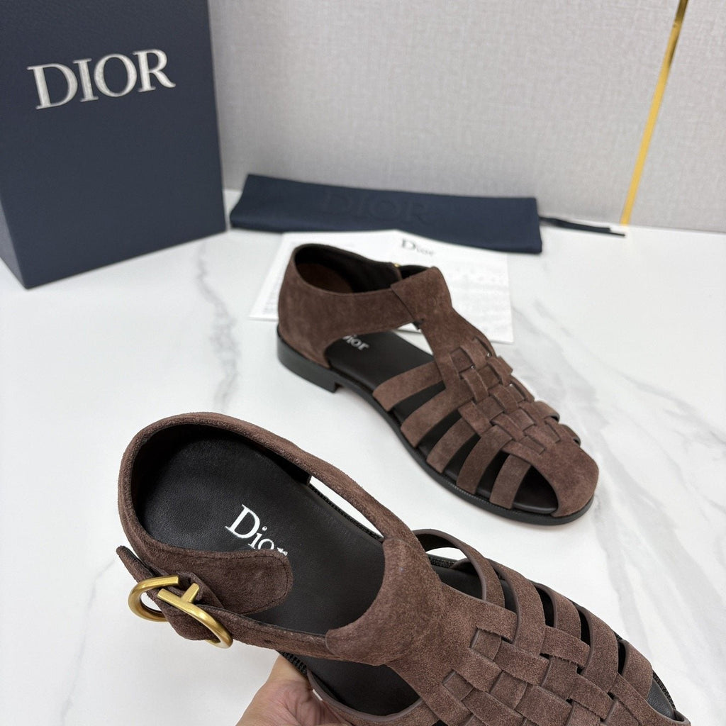 Dior Brown Woven Fisherman Sandals — detail