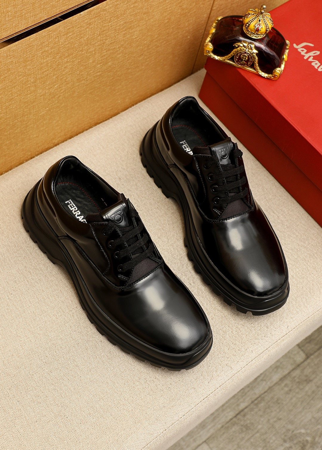 Ferragamo Black Lug-Sole Lace-Up Shoes — side