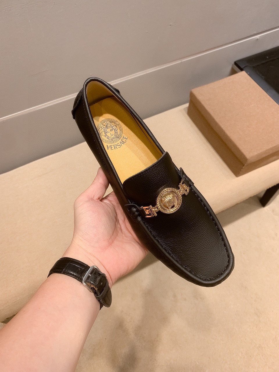 Versace Black Medallion Loafers — model