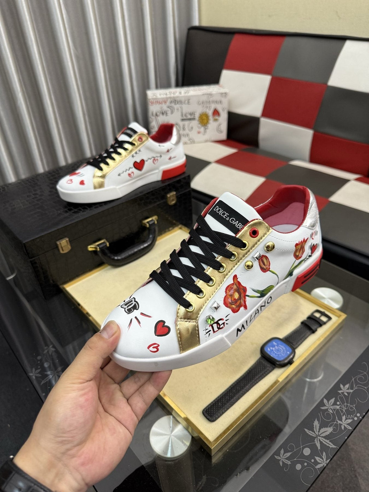 Dolce & Gabbana Floral Print Low-Top Sneakers — model