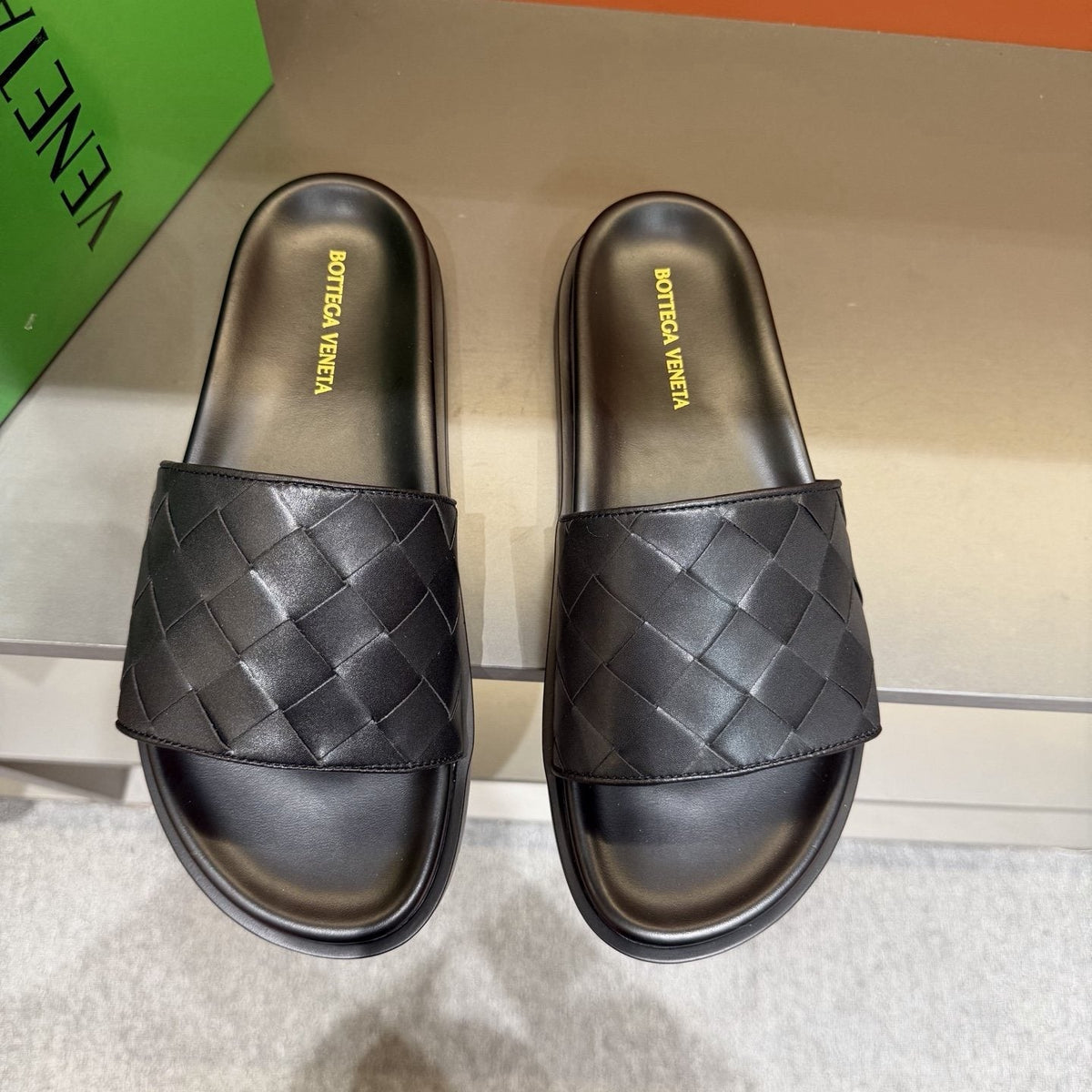 Bottega Veneta Woven Strap Slide Sandals — front
