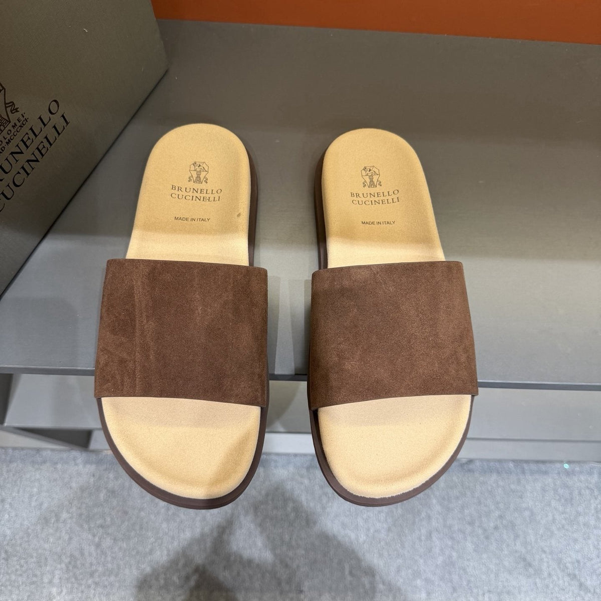 Brunello Cucinelli Wide-Strap Slide Sandals — front