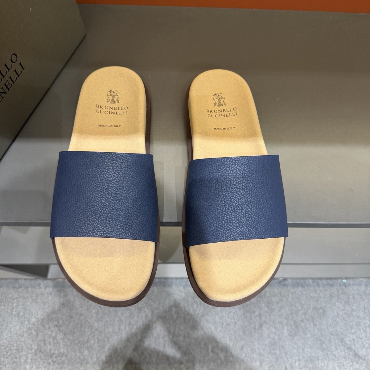 Brunello Cucinelli Wide-Strap Slide Sandals — front