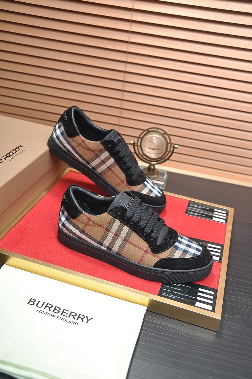 Burberry Tan Plaid Low-Top Sneakers — side