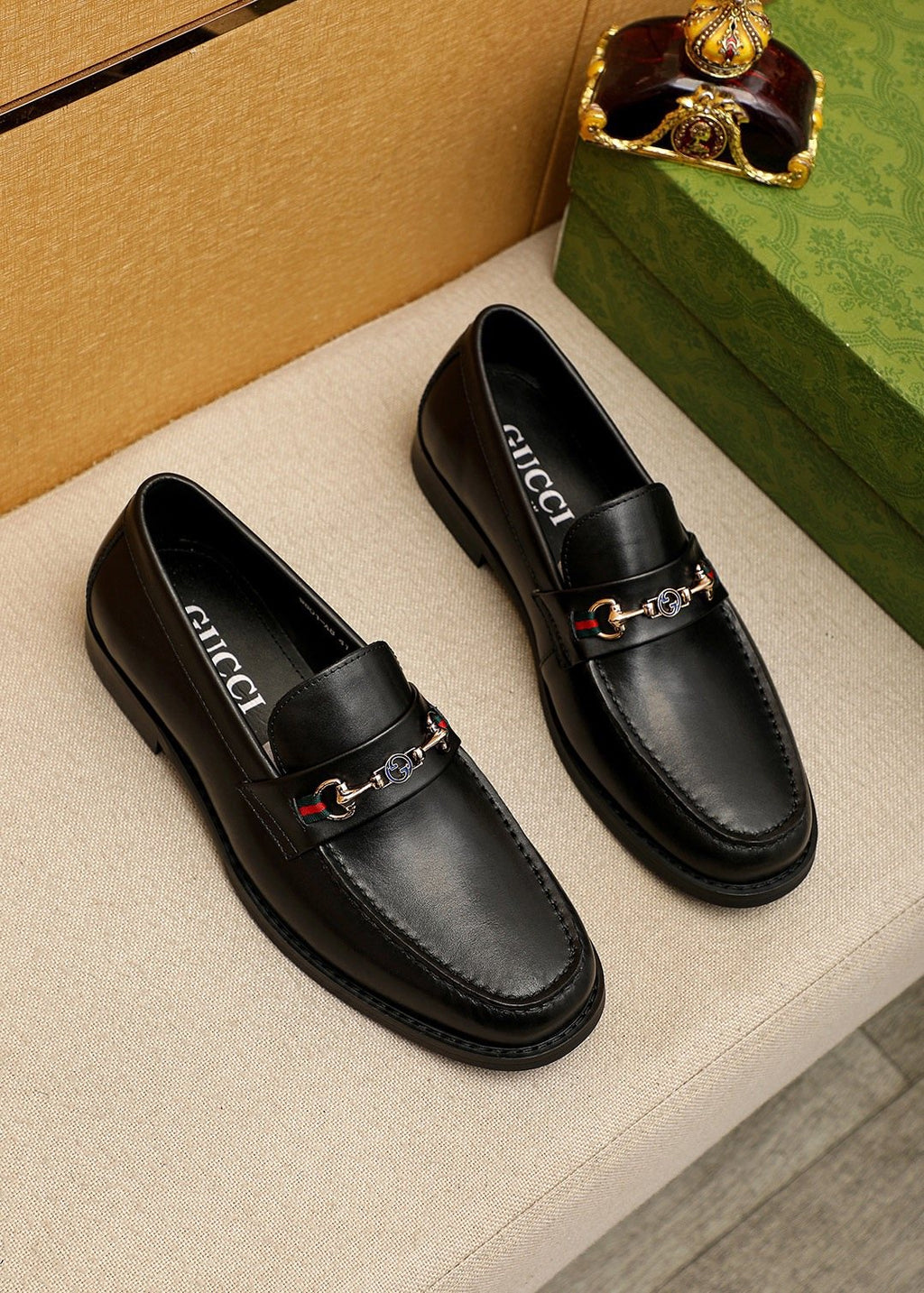 Gucci Black Web Bit Loafers — front