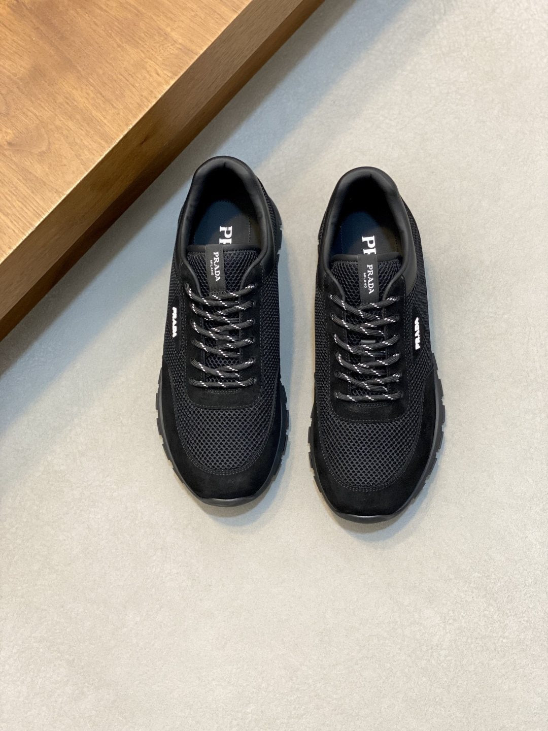 Prada Navy Panel Low-Top Sneakers — front
