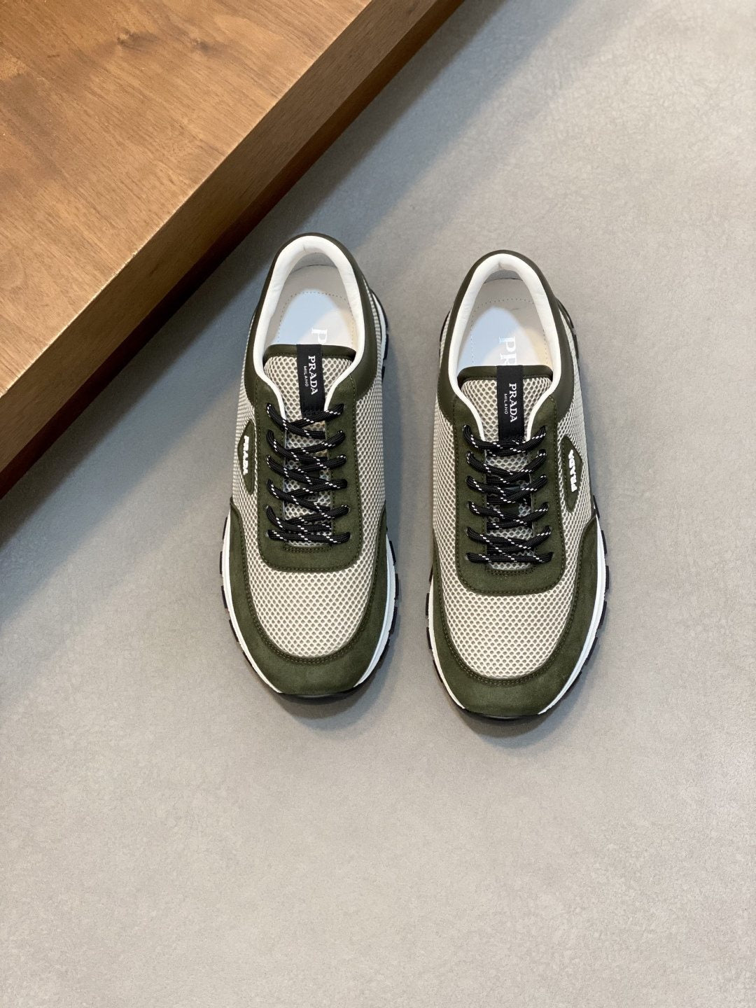Prada Navy Panel Low-Top Sneakers — front