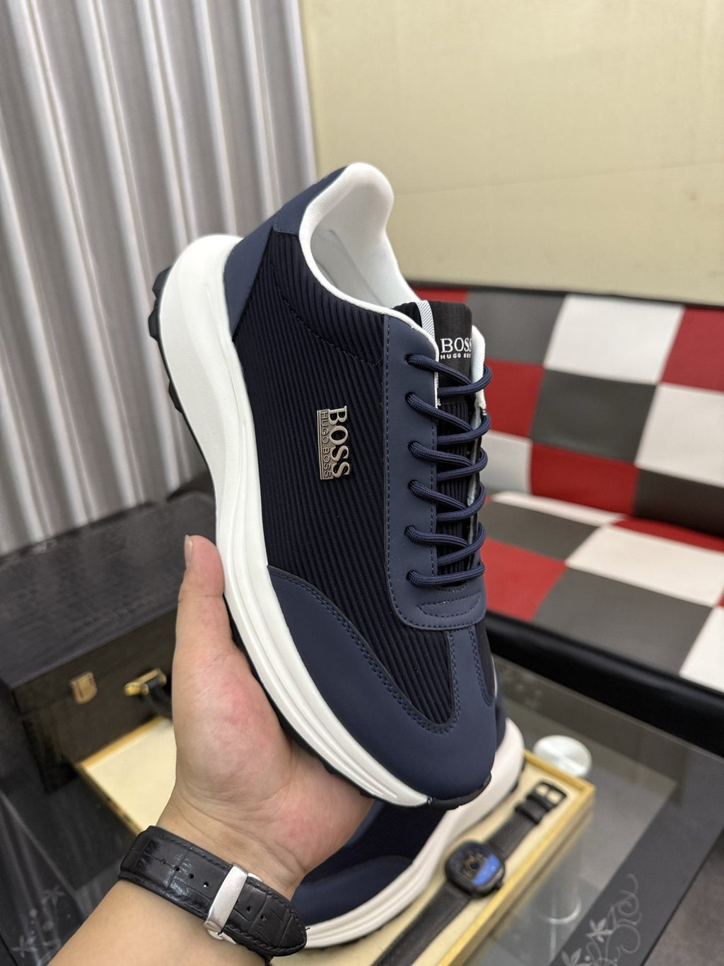 BOSS Knit-Look Low-Top Sneakers — model