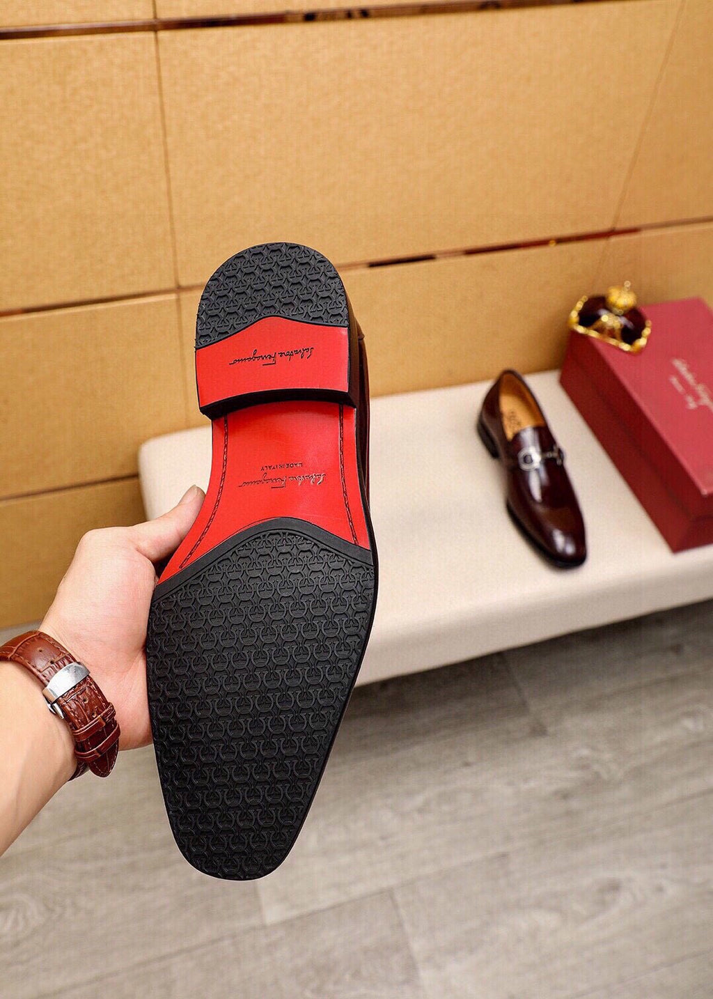 Ferragamo Buckle Leather Loafers — detail