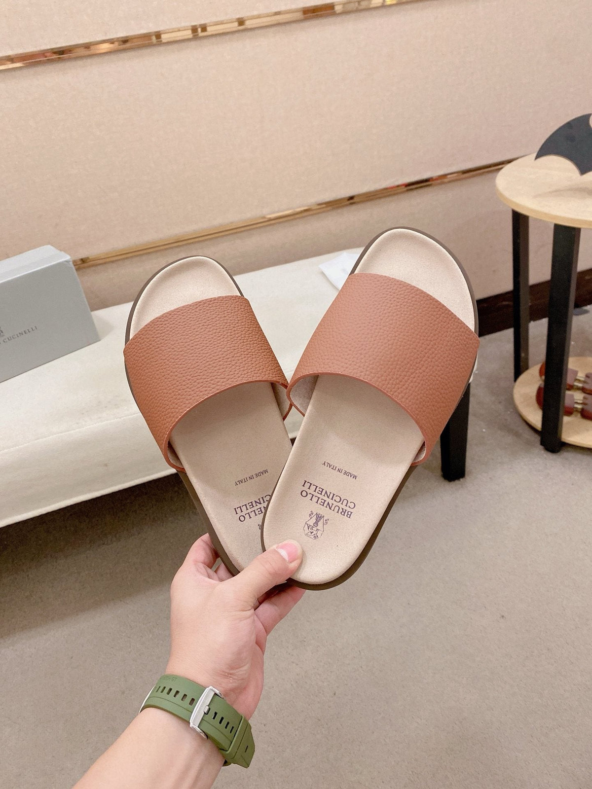 Brunello Cucinelli Wide-Strap Slide Sandals — hero