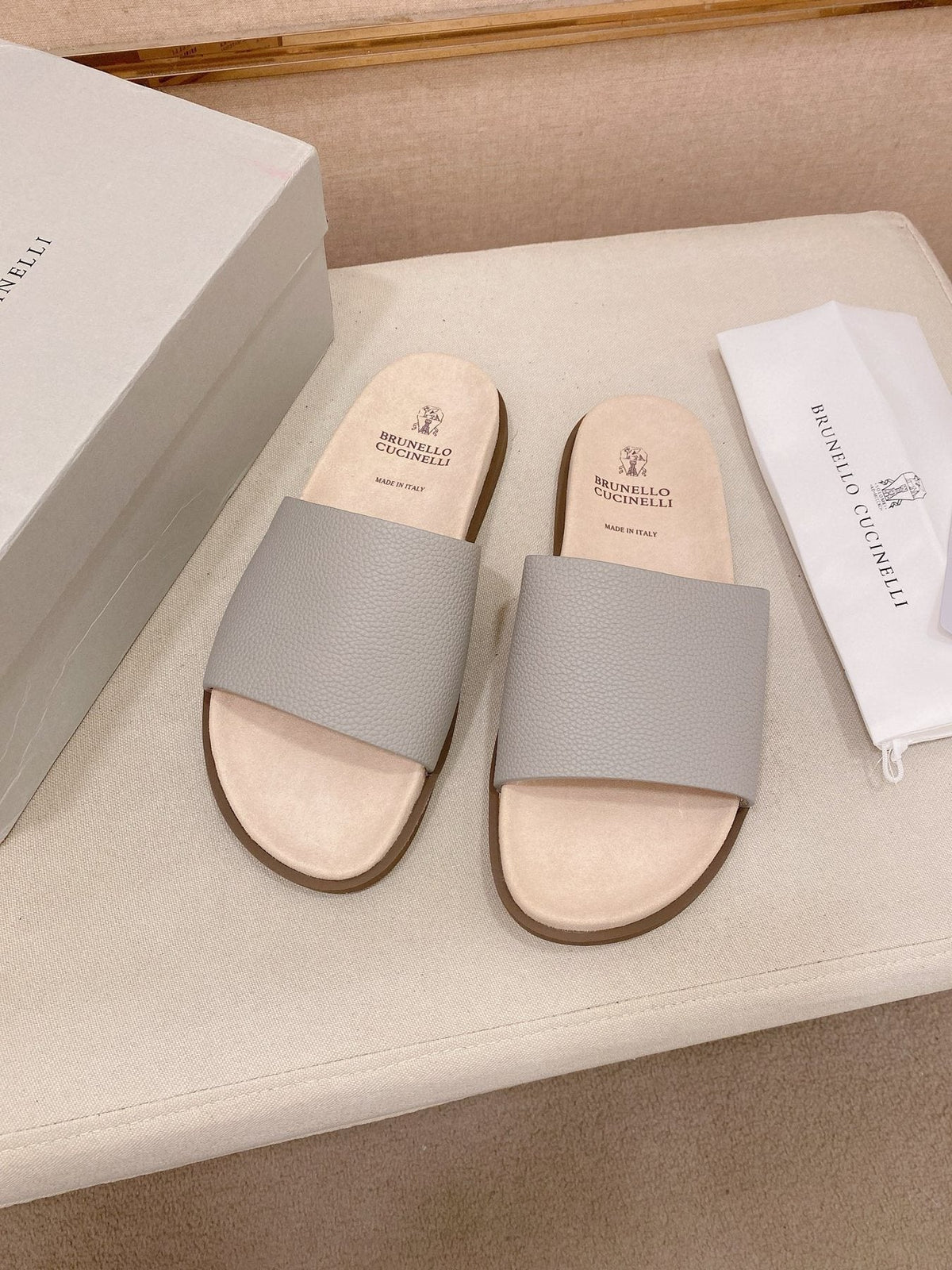 Brunello Cucinelli Wide-Strap Slide Sandals — front