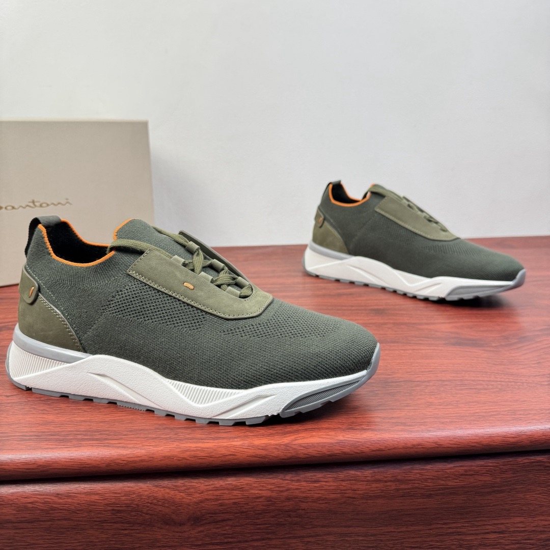 Santoni Light Gray Knit Sneakers — front