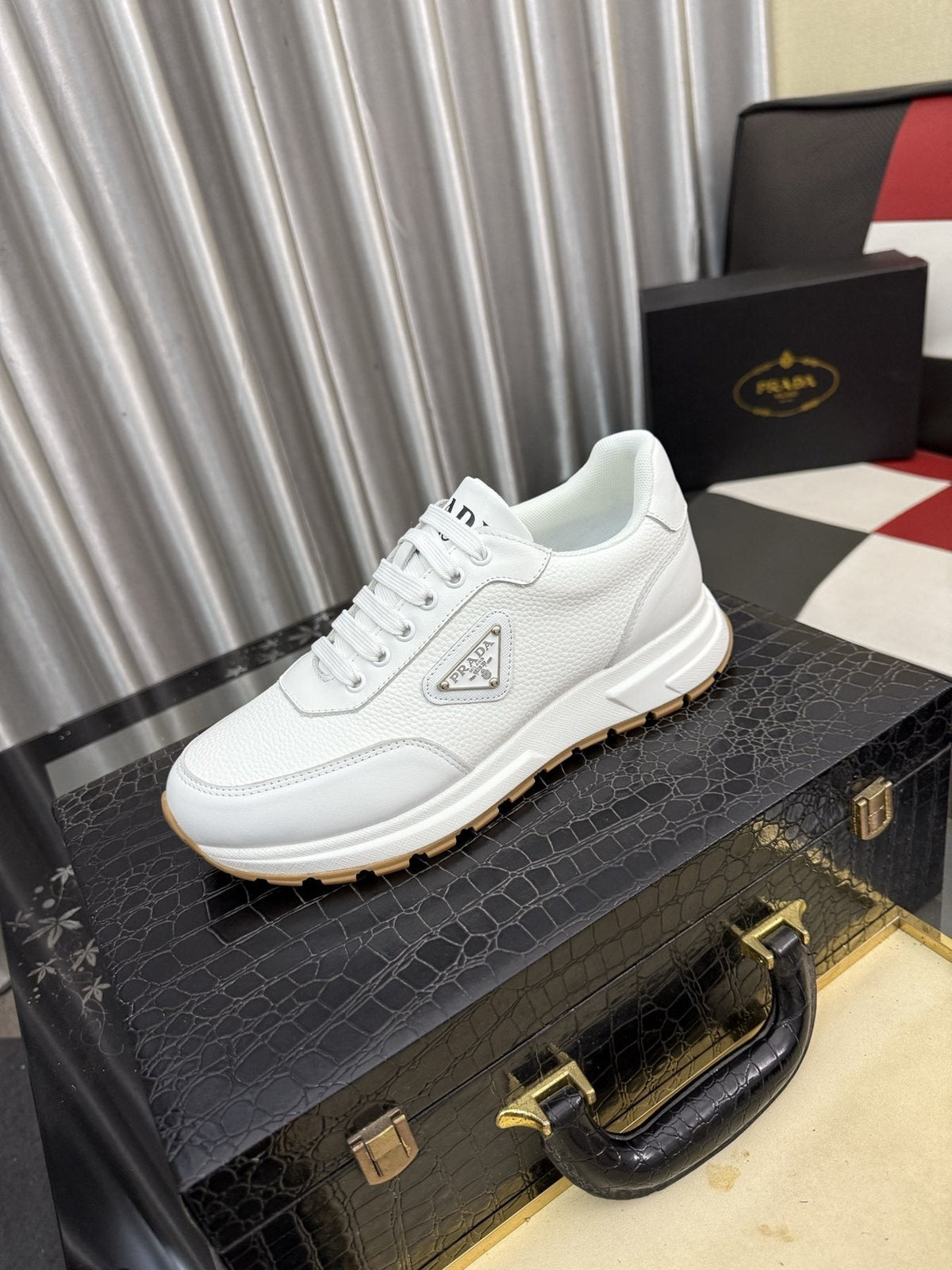 Prada Triangle Badge Low-Top Sneakers — front