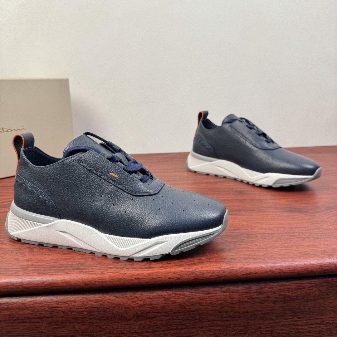 Santoni Perforated Leather Low-Top Sneakers — front