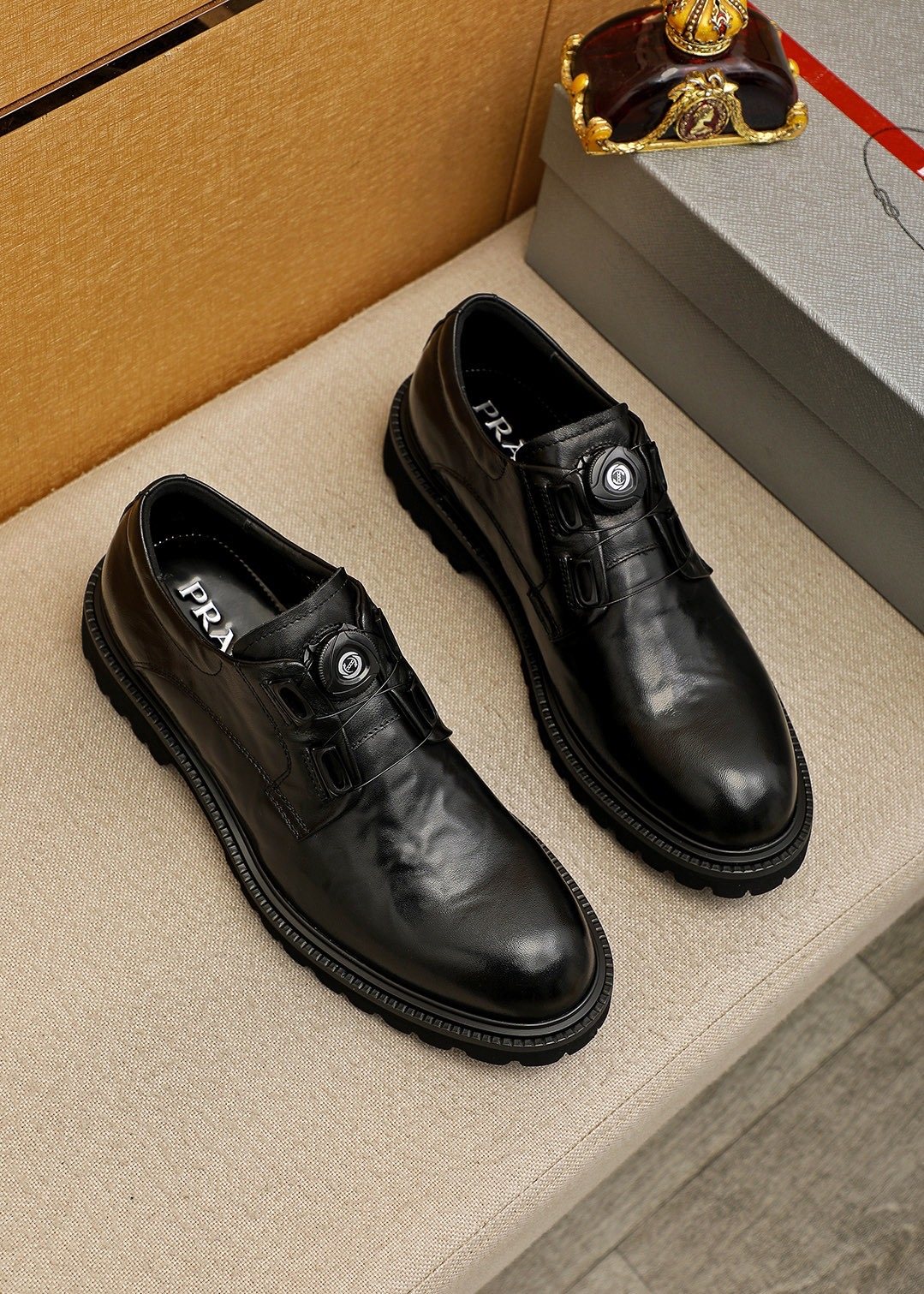 Prada Polished Lace-Up Lug Sole Dress Shoes — front