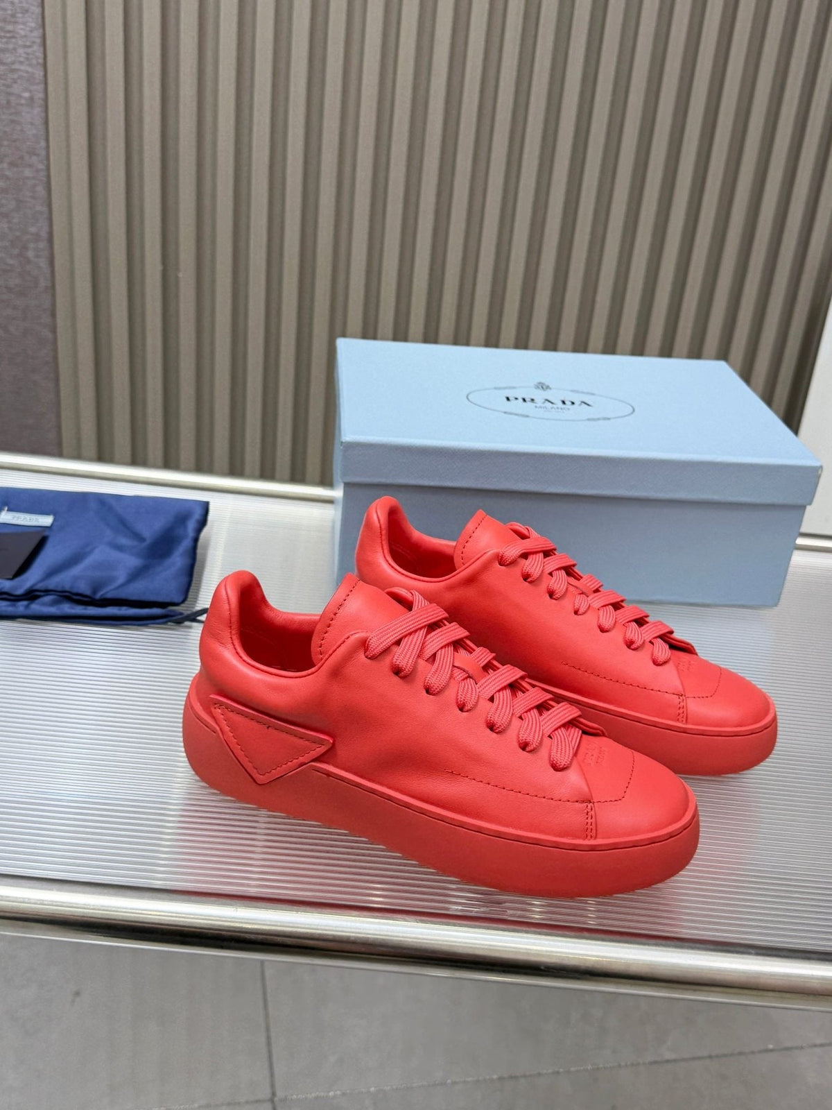 PRADA Tonal Tan Low-Top Sneakers — front