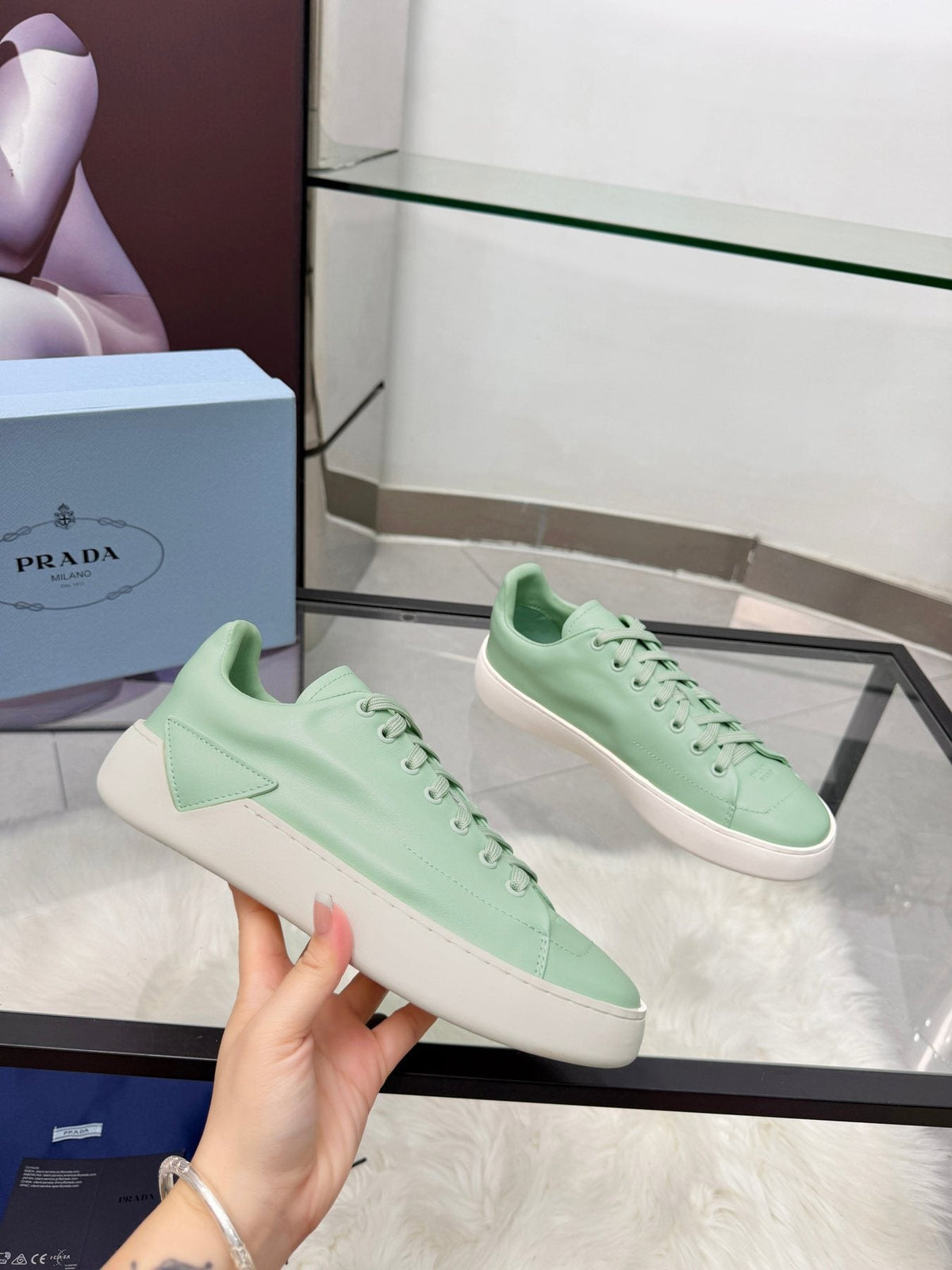 PRADA Tonal Tan Low-Top Sneakers — front