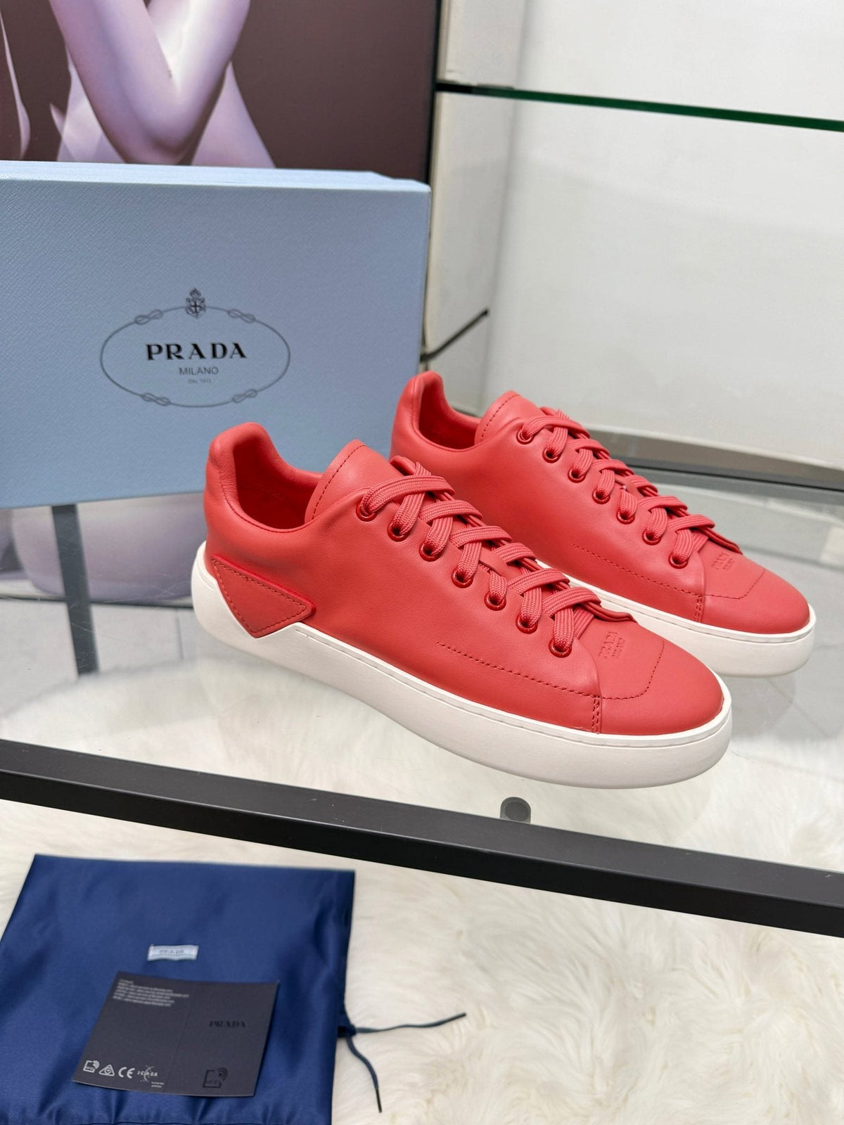 PRADA Tonal Tan Low-Top Sneakers — front