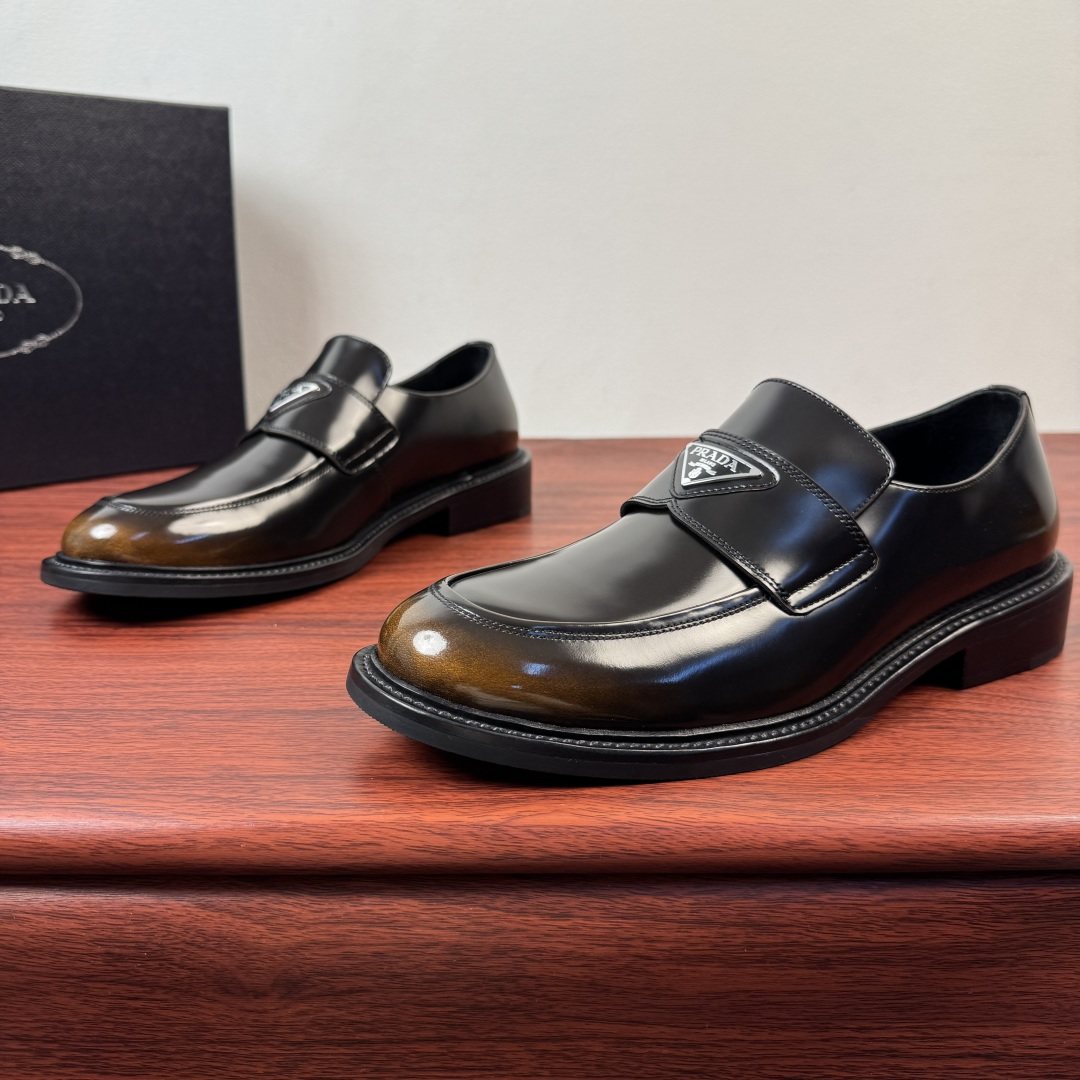 PRADA Red-Toe Leather Loafers — front