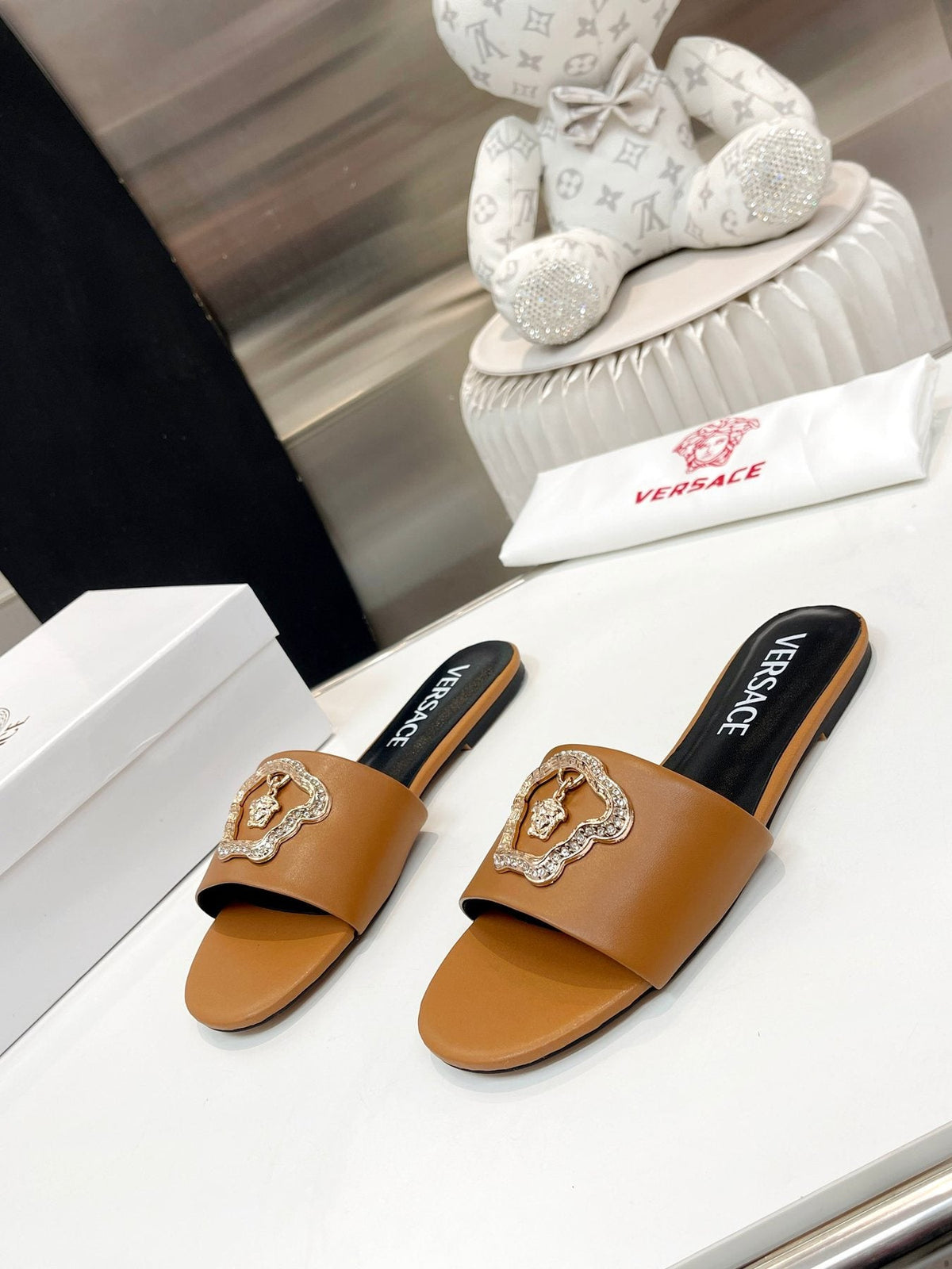 Versace Emblem Slide Sandals — front