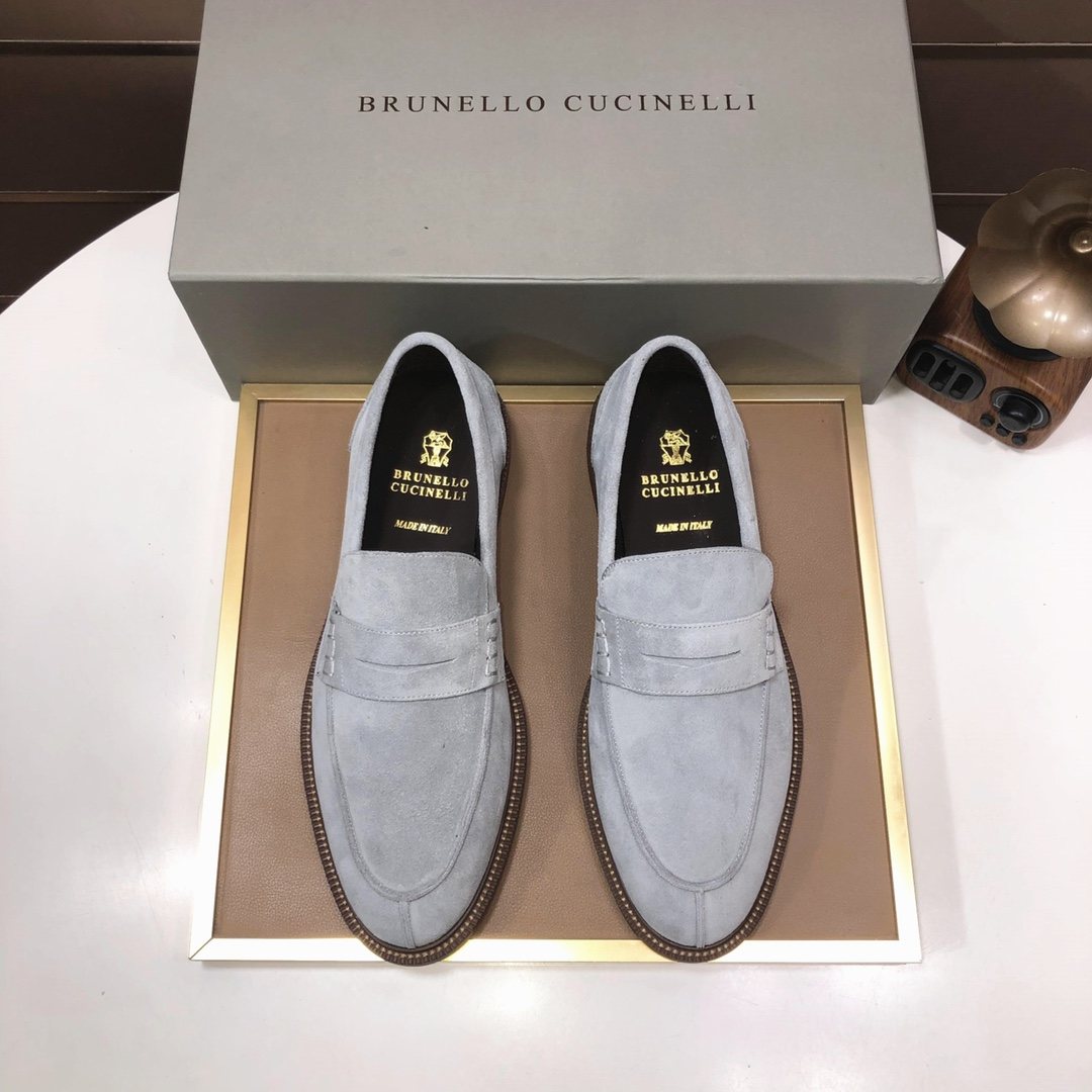 Brunello Cucinelli Suede Slip-On Loafers — front