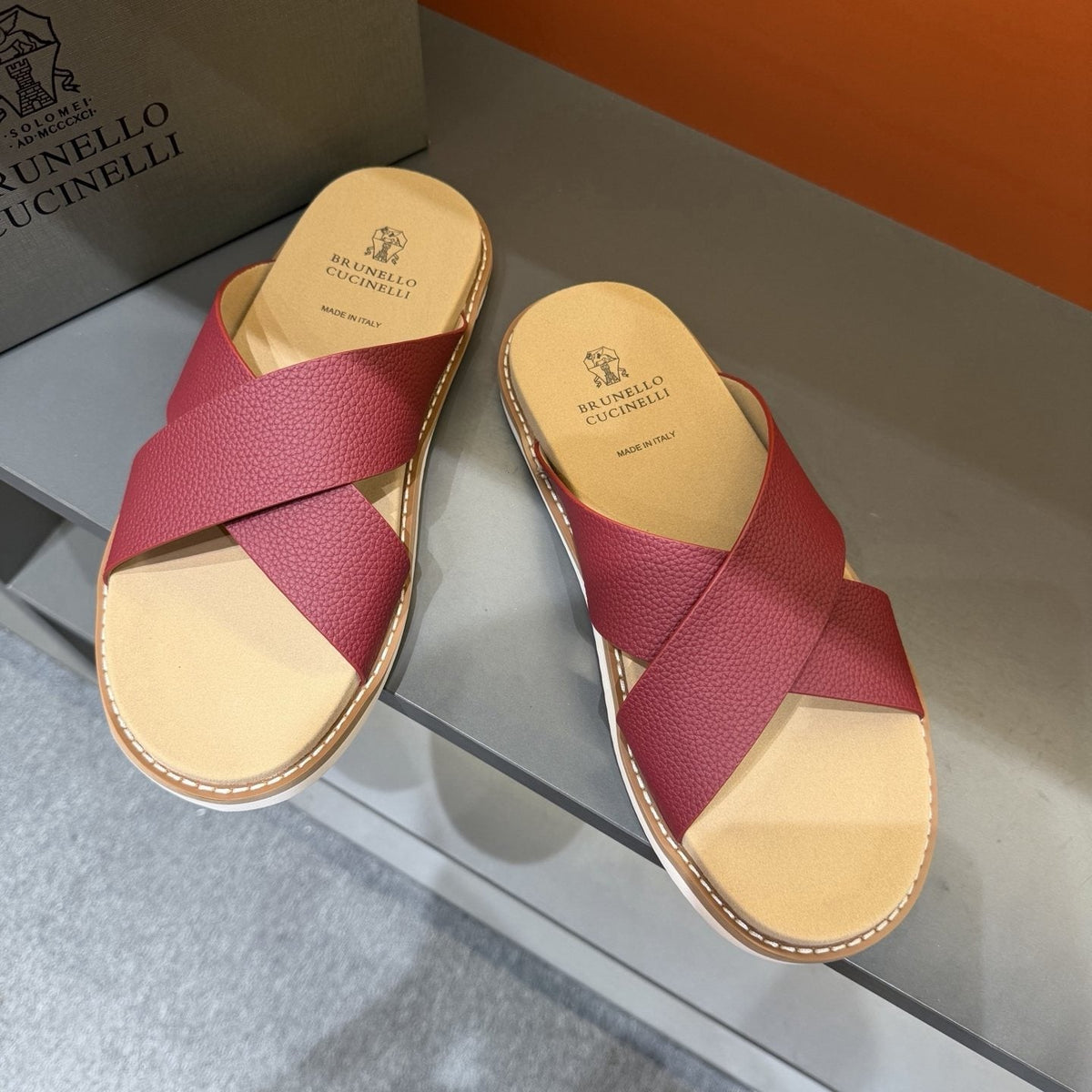Brunello Cucinelli Cross-Strap Slide Sandals — hero