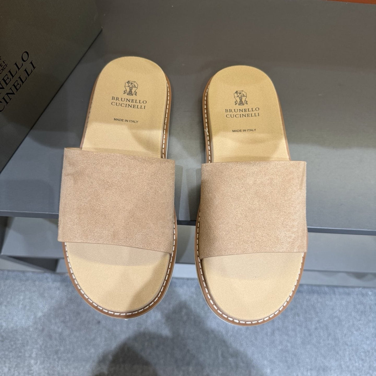 Brunello Cucinelli Men's Wide Strap Slide Sandals — front
