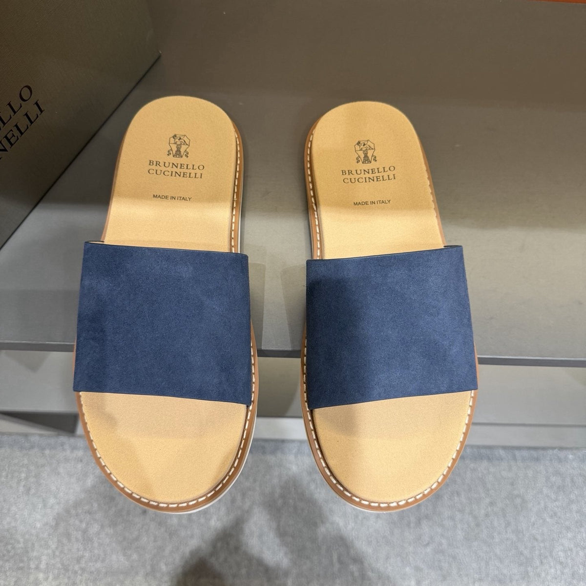 Brunello Cucinelli Men's Wide Strap Slide Sandals — front