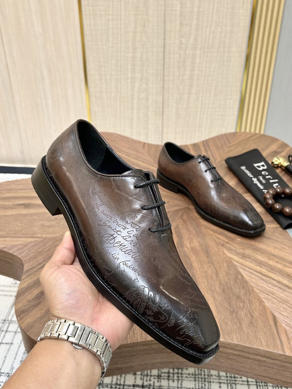 Berluti Burnished Lace-Up Dress Shoes — side