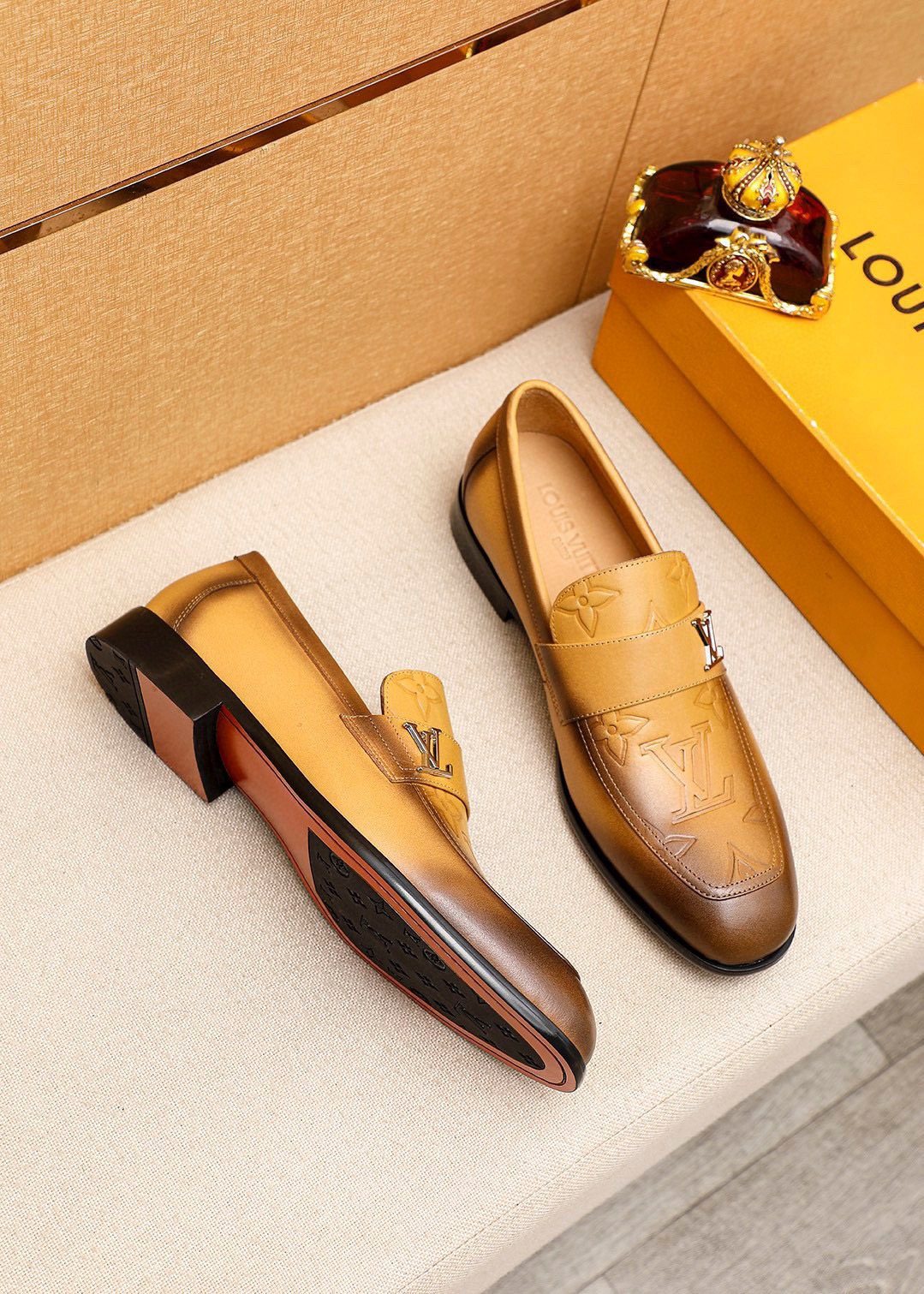 Louis Vuitton Embossed Leather Loafers — front