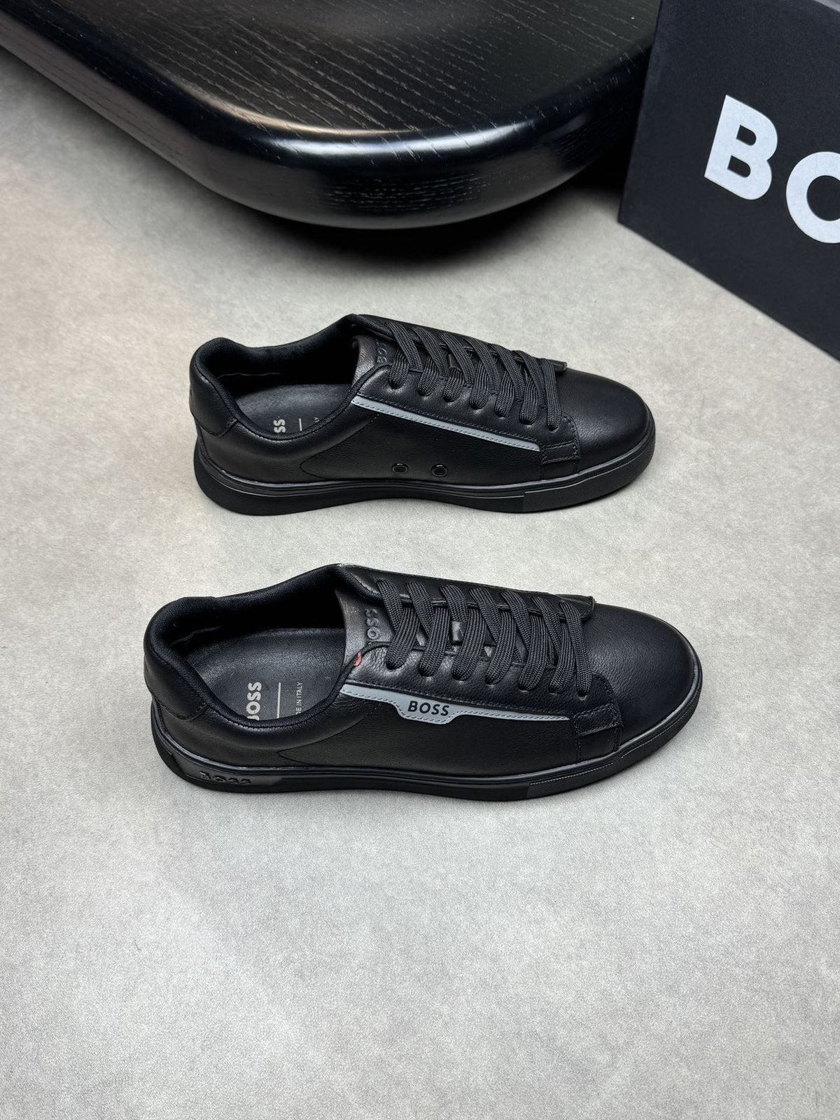 BOSS White Green Low-Top Sneakers — front