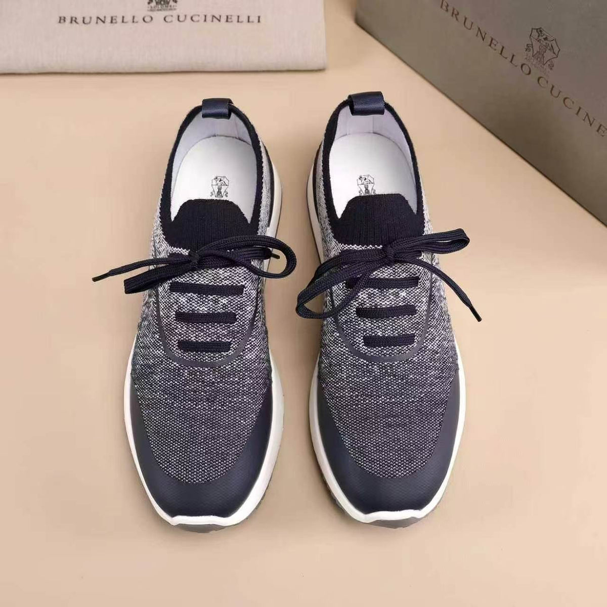 Brunello Cucinelli Knit Lace-Up Sneakers — front