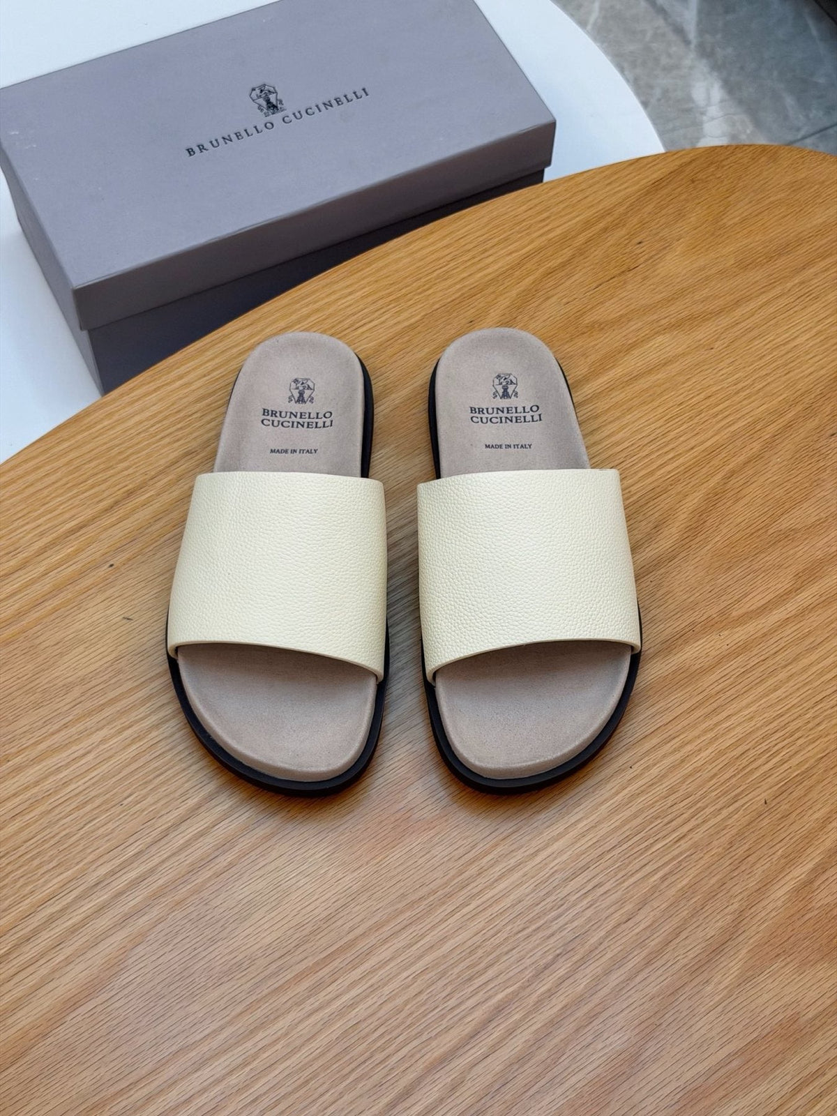 Brunello Cucinelli Textured Strap Slide Sandals — front