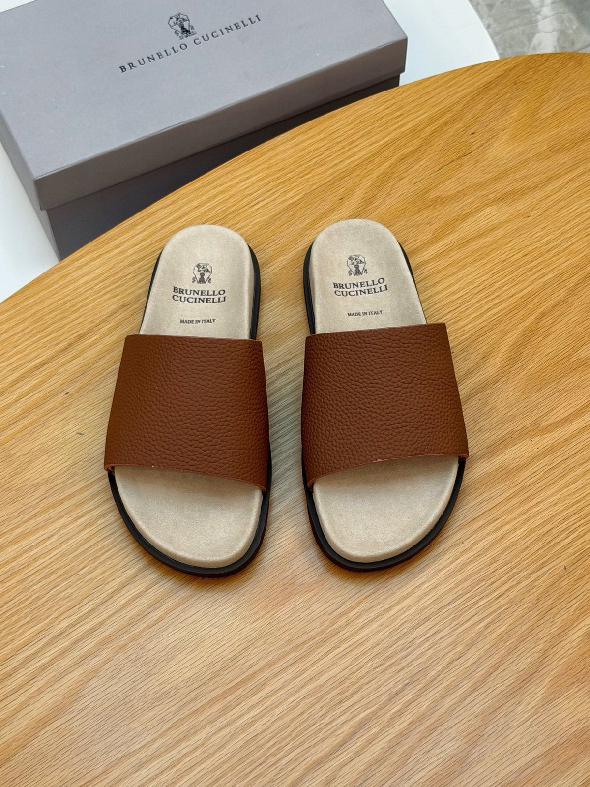 Brunello Cucinelli Textured Strap Slide Sandals — front