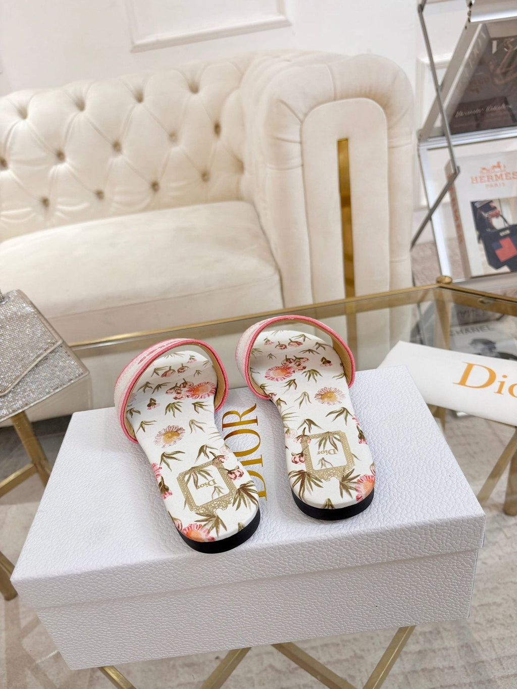 Dior Floral Print Slide Sandals — back