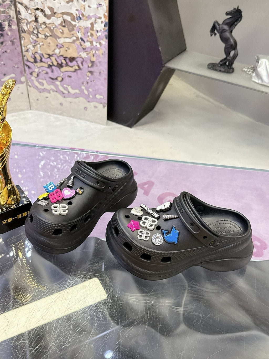 Crocs Cream Pearl Charm Platform Clogs — side