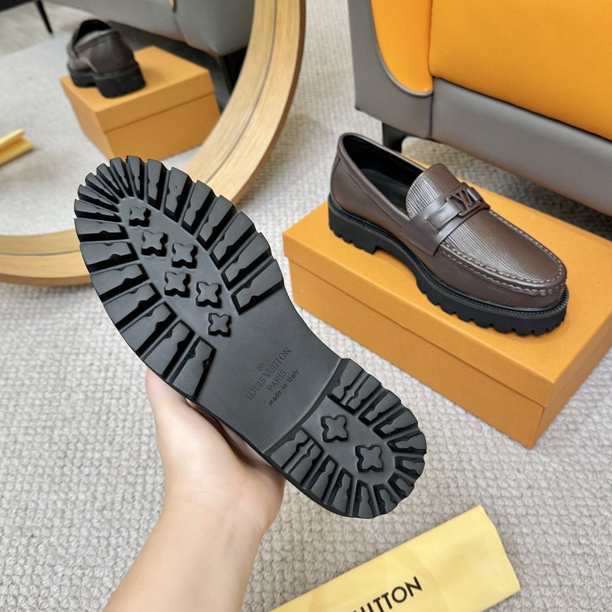 Louis Vuitton Textured Lug Sole Loafers — front