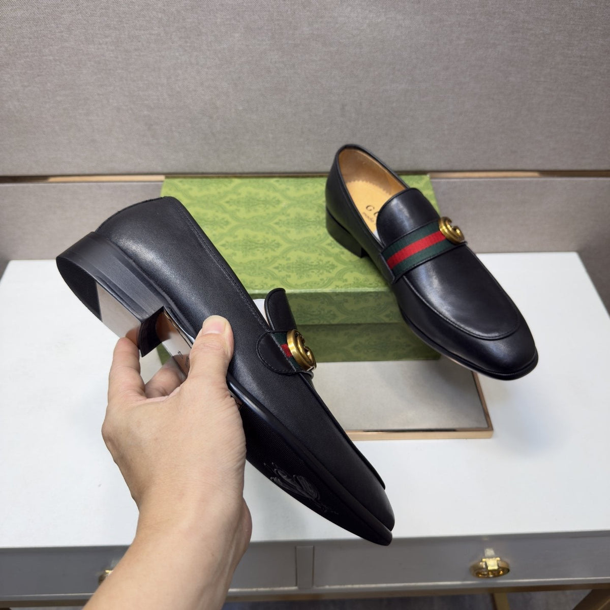 Gucci Black Strap Loafers — model